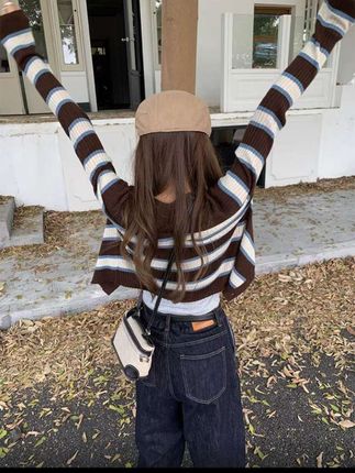 #条纹薄款针织开衫#韩系穿搭 #ins穿搭 #小众穿搭 #针织衫