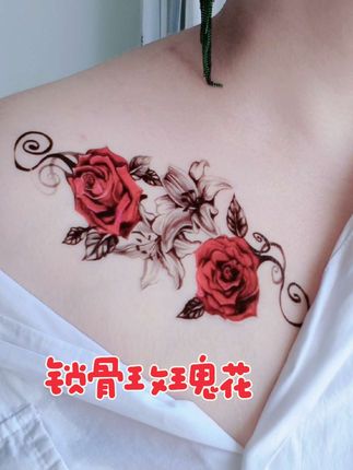 #玫瑰花 #热门 #防水纹身贴 #锁骨纹身贴 #草本纹身贴