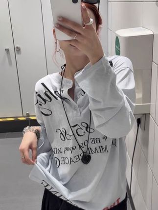 花生酱 半开领T恤女套头纽扣亨利领假日风早秋长袖慵懒风防晒ins#今日穿搭 #白色连衣裙小个子 #甜酷辣妹怎么穿 #甜妹风 #辣妹背心