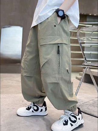 儿童男童夏季冰丝工装裤夏装休闲长裤中大儿童男孩薄款束脚防蚊裤子潮#男童休闲长裤 #男童工装短裤夏季薄款 #百搭裤子 #潮流穿搭 #男童穿搭