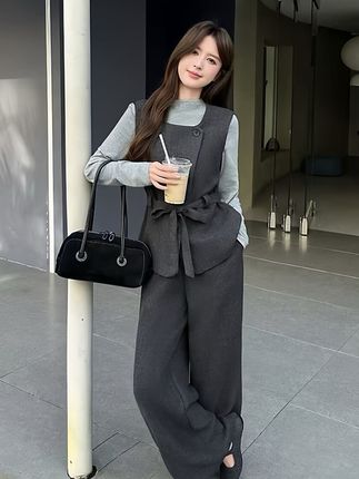 马甲+阔腿裤+长袖打底女穿搭三件套装#高级感穿搭 #连衣裙穿搭 #气质套装 #大码穿搭 #高级穿搭
