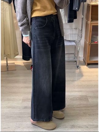 #直筒牛仔裤女微喇阔腿裤秋季2025新款梨型身材高腰显瘦遮胯九分裤#秋季新款 #直筒牛仔裤