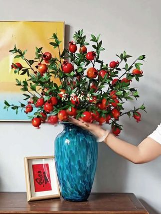 仿真花石榴果装饰摆件,客厅餐桌玄关柿子果实假花树枝如意插花束#软装搭配#摆件#治愈系