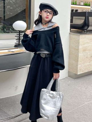 儿童装女童连衣裙春秋洋气春装中大童时髦赫本风裙子两件套#女裙子套装 #赫本风裙子两件套 #女童穿搭 #每日童装穿搭分享 #早秋穿搭