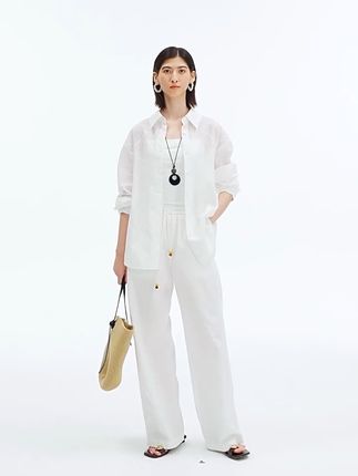 重工绿绒蒿刺绣衬衫~纯白色,干净百搭,SW白色刺绣衬衫#夏季穿搭 #高级感穿搭 #夏日穿搭 #简约穿搭 #通勤搭配