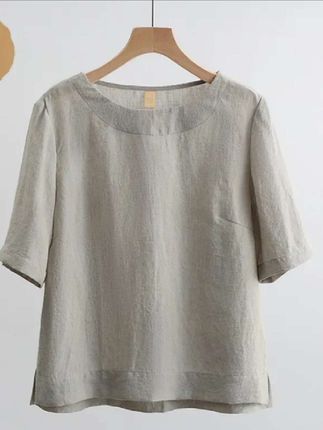 汉麻T恤女2025年新款亚麻中袖衬衫女宽松显瘦休闲小衫文艺上衣#汉麻 #衬衫#面料柔软舒适 #高级感穿搭 #文艺穿搭