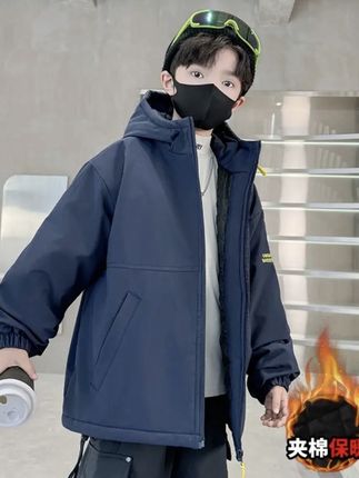 男童夹棉加厚冲锋衣外套秋冬季6-12岁中大童洋气儿童男孩冬装棉衣#冲锋衣 #潮酷穿搭 #外套穿搭 #冬季搭配