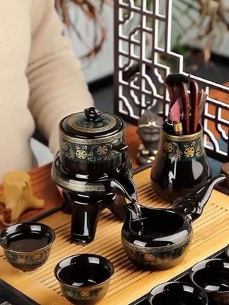 懒人半自动茶具家用喝茶陶瓷茶壶功夫茶杯石磨防烫泡茶器高档礼盒#懒人茶具#半自动茶具#石磨茶具#茶生活 #茶器之美
