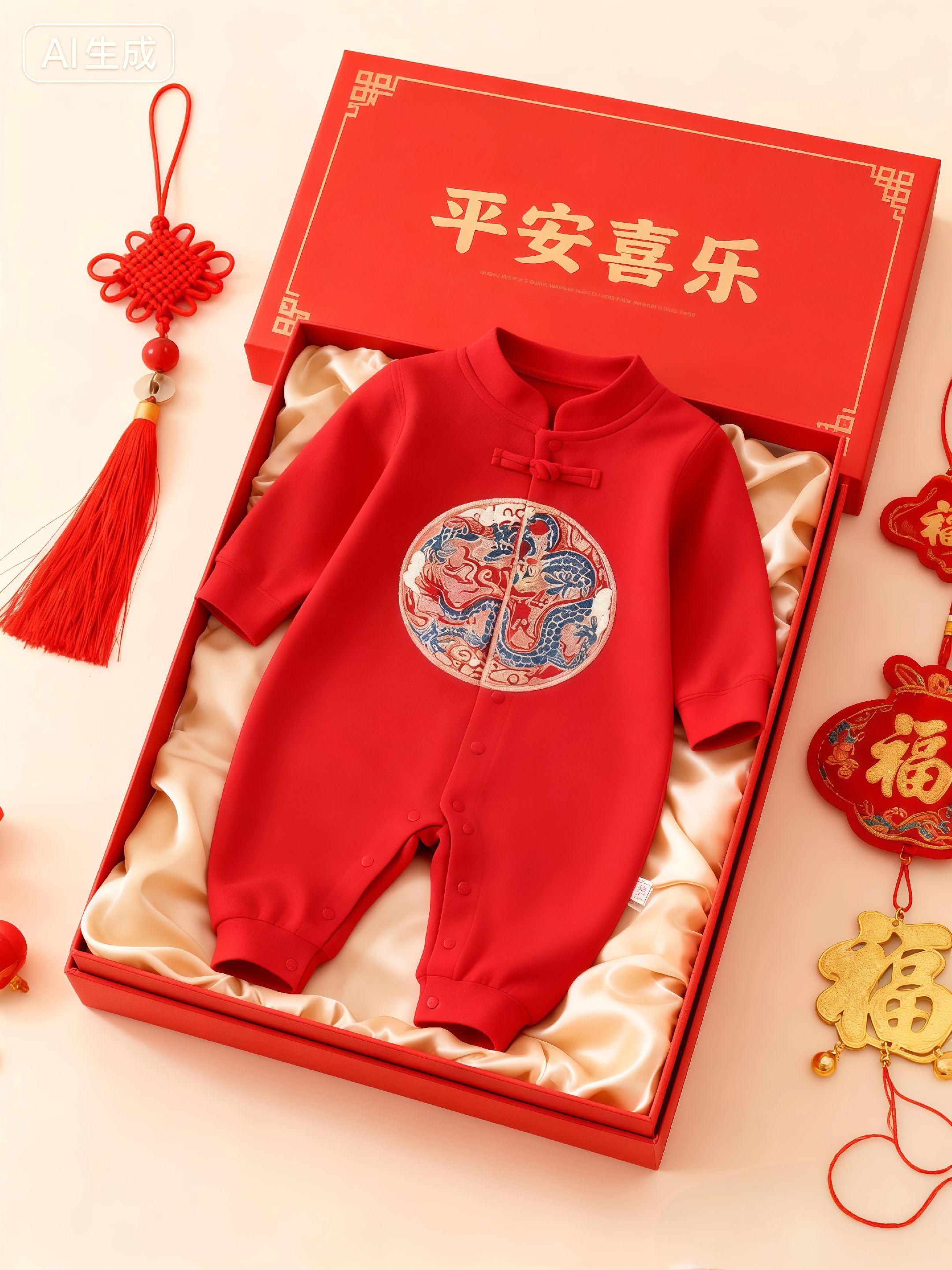 春秋季纯棉婴儿连体衣喜庆红色满月外出服#萌娃穿搭 #高品质童装 #婴幼儿服饰 #周岁服 #新中式穿搭@巨量千川
