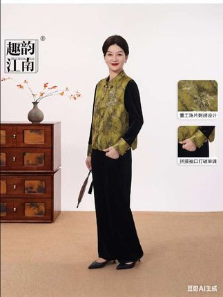 金翠墨韵国风盘扣妈妈套装 过去您扶我蹒跚学步,未来我陪你夕阳漫步。妈妈您辛苦了! 春秋【金翠墨韵】贵气#国风盘扣妈妈套装, 中老年女装#洋气金丝绒三件套 #面料柔软舒适#谁穿谁好看,#无限回购宝藏单品