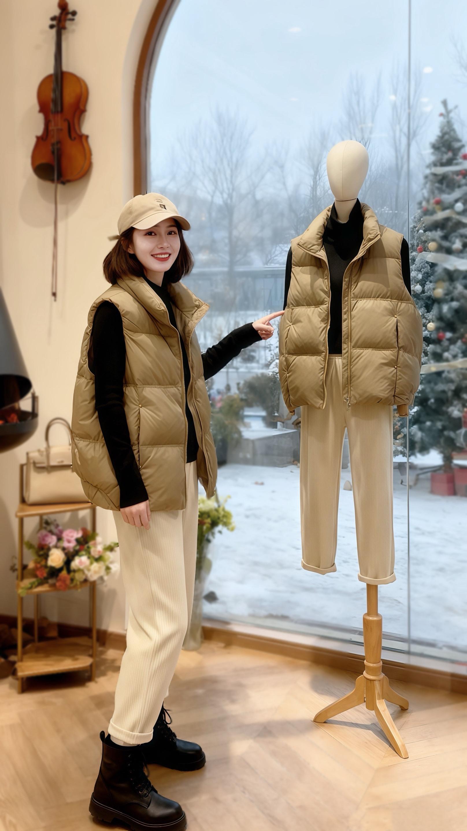 💫冬日穿搭,保暖又时髦谁能不爱! 这几件羽绒马甲真的太好穿了~~ 不管是卡其色的复古感,还是米白色的温柔风, 搭配黑色高领内搭和长裤,再踩一双黑色靴子, 日常出街、逛店都超有格调✨ 在暖暖的服装店里, 壁炉烧着木柴,窗边的圣诞树透着冬日氛围, 穿上它,既能hold住温度,又能拿捏风度~ 不管是单穿还是叠搭,都很有层次感, 姐姐们穿优雅又减龄, 秋冬衣橱必须安排上!#秋冬马甲叠穿公式 #挑战多色彩穿搭 #大大方方通勤穿搭 #冬日穿搭测评 #我的初冬穿搭look @抖加🔥上热门🔥dou+🔥热点宝 @DOU+上热门 @DOU+小助手