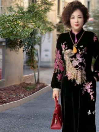 轻奢风丝绒镶钻中长裙秋冬新款宽松遮肚显瘦打底裙子高级感连衣裙#减龄显瘦穿搭 #谁穿谁好看′ #优雅气质 #高端大气 #好不好看你们说了算