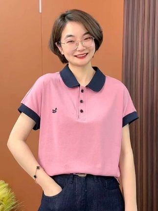 夏季新款刺绣撞色小翻领时尚洋气显瘦百搭上衣短袖Q0389@DOU+小助手