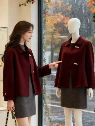 双面绒大衣短款小个子休闲韩版双面呢大衣女洋气新款宽松毛呢外套#每日分享 #优雅气质 #高级感穿搭 #外套穿搭 #减龄气质