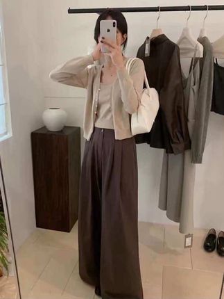 【纯棉 -做过洗水-后期不缩水】气质阔腿裤女2025秋纯棉高腰直筒裤#高级感穿搭 #梨形身材穿搭 #女装穿搭 #穿搭分享 #夏季穿搭