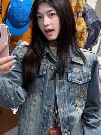 复古短款牛仔外套韩系巨好看的早秋外套女2025新款秋季宽松夹克#今日穿搭
