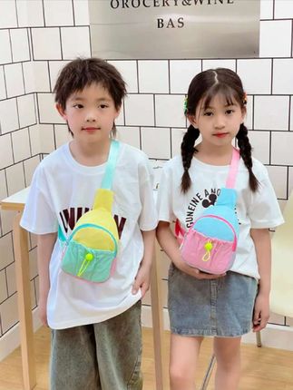 25款多巴胺男女童胸包糖果色时尚抽绳儿童斜挎包褶皱小女孩儿童包