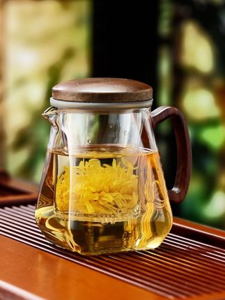 加厚耐高温透明玻璃泡茶壶胡桃木把手#泡一壶好茶 #茶具#高颜值好物#泡茶神器