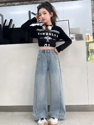 女童裤子春夏薄款儿童爆款长裤中大童阔腿裤女孩初中生直筒牛仔裤#女童长裤#女童牛仔裤#女童薄款裤子#女童阔腿裤#抖音小助手dou上热门