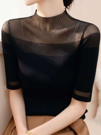 家人们,薄款黑色半高领中袖修身针织衫#高端大气 #超好看 #女神必备