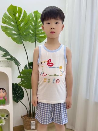 天热了,给儿子入手了套莫代尔背心家居服套装,质量超好,面料吸汗又透气,男孩女孩都可以穿~#睡衣#莫代尔家居服