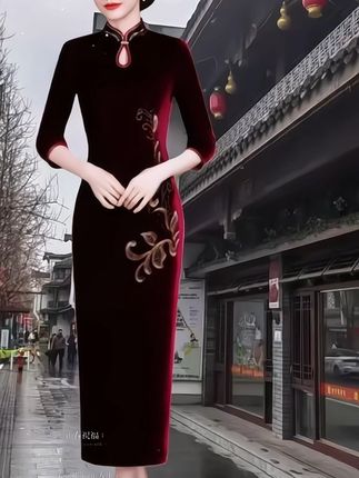 #丝绒旗袍#婚宴礼服#时尚穿搭 @巨量千川