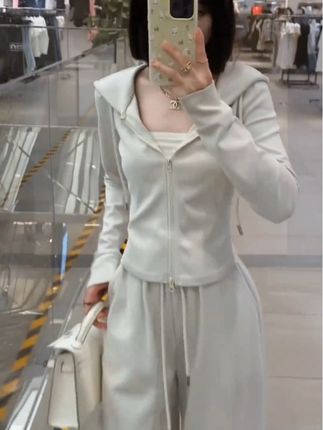 欧若风休闲时尚套装女2025新款春连帽卫衣阔腿裤小个子运动两件套