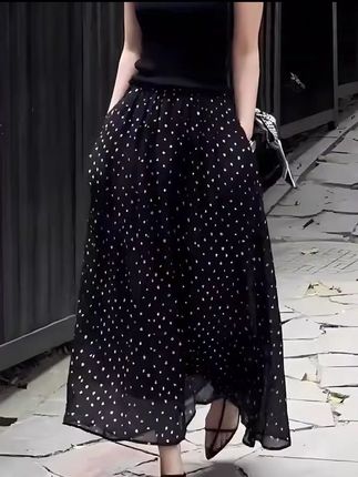 【两个长度】波点大码半身裙女夏季法式高腰简约时尚宽松大摆a字裙#半身裙