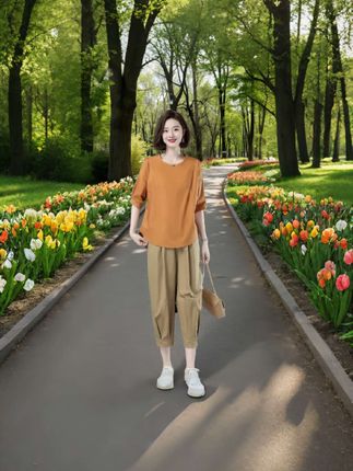 #夏季穿搭 #时尚洋气 #优雅气质 #大码休闲时尚套装#宽松遮肉显瘦女装减龄两件套