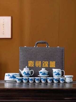 青花釉下彩手绘茶具家用待客高端泡茶器中式功夫茶具 商务乔迁送礼#陶瓷茶具套装推荐 #高档大气上档次 #手绘茶具#景德镇陶瓷茶具#功夫茶具