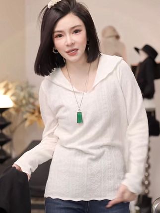 【普瑟琳设计师品牌】早秋氛围感钩花V领提花蕾丝长袖上衣 25335 C#减龄气质 #高级感穿搭 #品质女装 #长袖打底衫 #氛围感穿搭