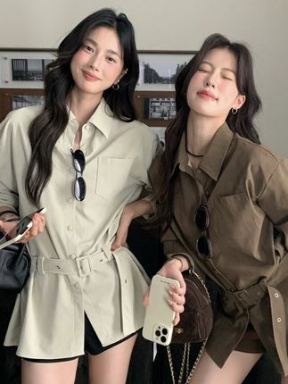 甜美风简约高级收腰长袖衬衫宽松休闲上衣#穿出高级感 #高级感穿搭 #通勤搭配 #优雅气质 #衬衣穿搭