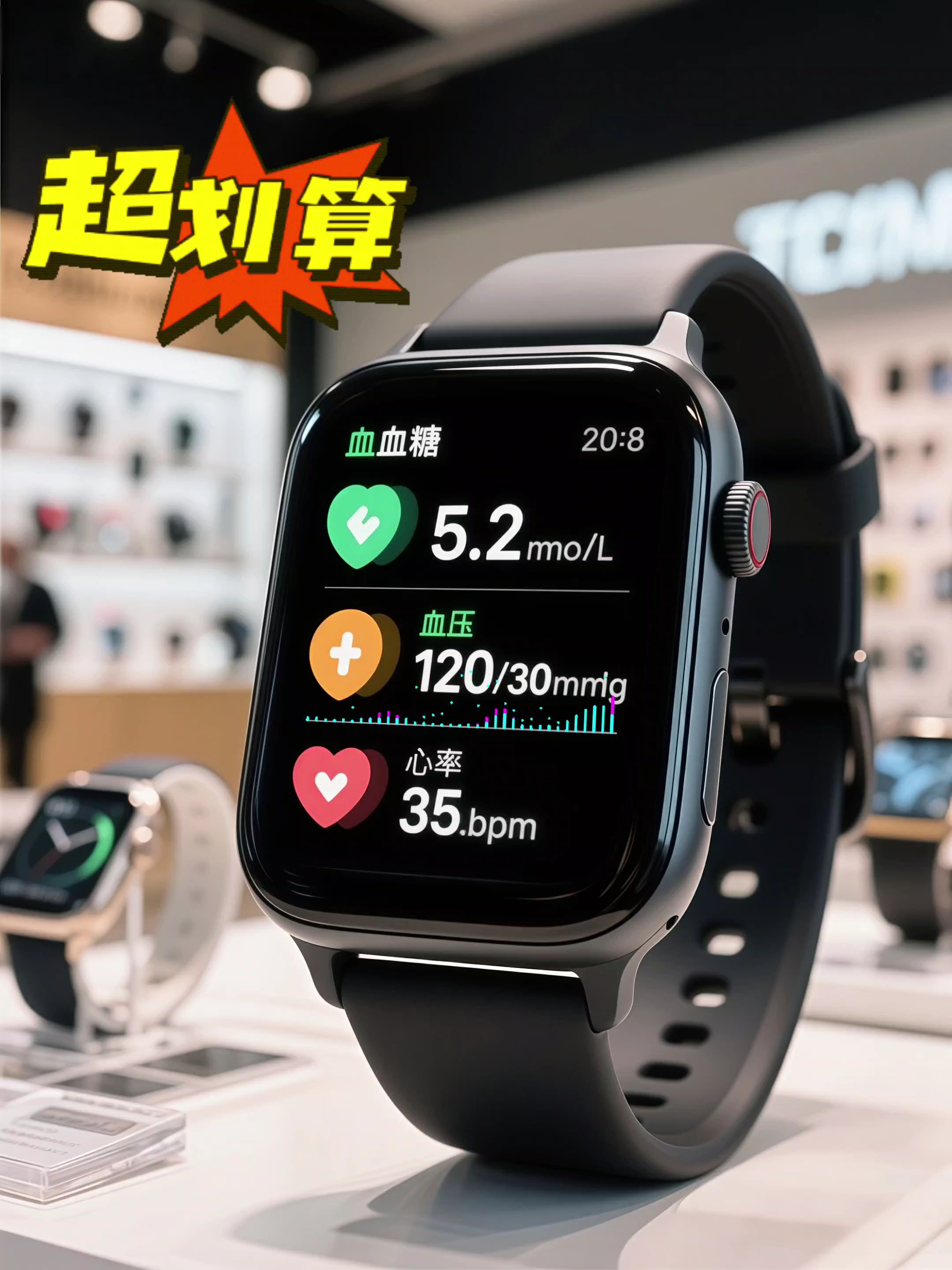 今天给大家带来一款非常实用的手环,它不仅可以 帮你监测血压、血氧和心率,还可以预警心律不 齐。更重要的是,它还能进行无创血糖监测,随时 随地了解自己的健康状况。#血糖 #血糖监测 #健康生活 #智能手表 #品质好物