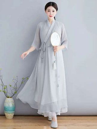 新中式改良汉服茶服 新中式禅意女装改良汉服女成人白色仙气中式古风洋装茶服禅服 #中式美学服饰 #国风服饰 #改良汉服 #新中式穿搭 #茶服