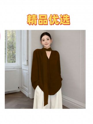 #高级感穿搭#洋气减龄 咖色v领飘带衬衫女装春秋设计感小众中长款上衣#精致优雅#精致女人必备@DOU+小助手 @抖音小助手