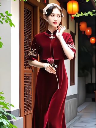 #创作灵感 #喜婆婆喜妈妈婚宴礼服 #喜婆婆喜妈妈礼服 #喜婆婆敬酒服#喜婆婆礼服连衣裙@DOU+小助手 一眼就爱上这款妈妈装两件套!丝绒面料高级有质感,秋冬穿温暖又显贵。红色超正,婚宴上超吸睛,当喜婆婆喜妈妈的敬酒服太合适啦。精致刺绣、优雅斗篷设计,搭配起来很有层次感,修身版型还特显气质,长辈穿上美到心坎里~