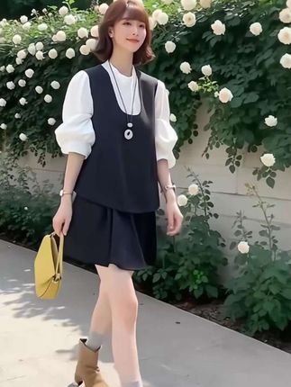 #减龄显瘦穿搭 秋季小个子一整套女装2025新款百搭衬衫背心马甲减龄花苞裙三件套#甜美穿搭 #春秋新款 #秋日户外就穿琥珀系 #早秋高智感职场穿搭 @巨量千川@DOU+小助手