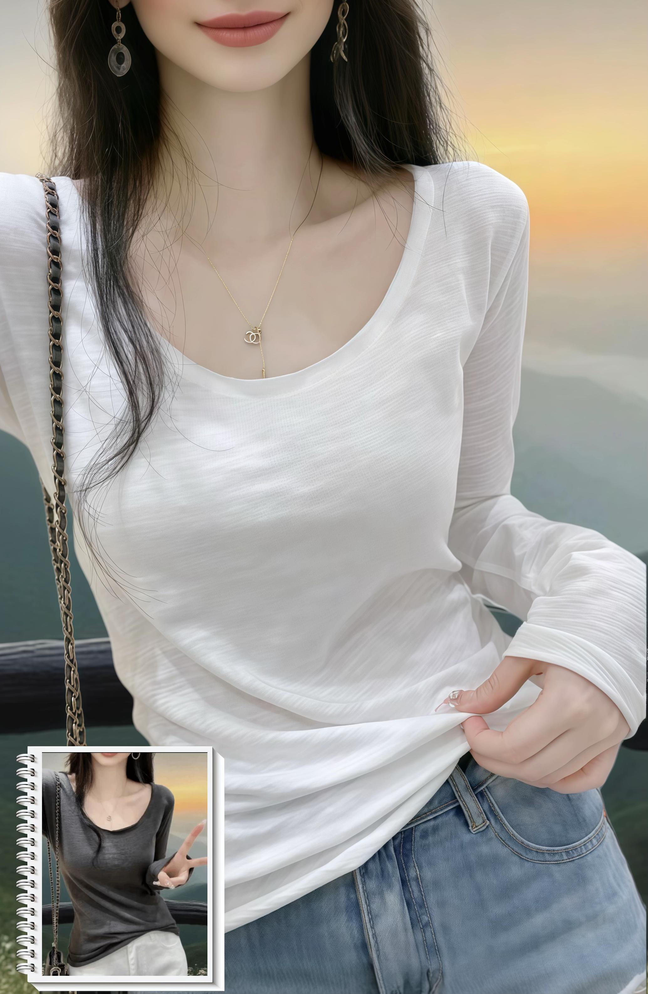 2025早秋穿搭:竹节棉U领T的松弛感法则 2025早秋衣橱,这件竹节棉U领长袖T必入,自带慵懒时髦滤镜。天然竹节棉触感软糯透气,贴肤自带凉感,早秋穿正合适。U领露锁骨显脸小,卷边袖口藏巧思,微修身剪裁适配多身形。搭牛仔裤随性出街,内搭西装叠穿显层次,轻松拿捏早秋高级感。#早秋松弛感穿搭 #初秋一周不重样穿搭 #穿出自己的风格 #显瘦穿搭 #百搭上衣