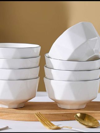 10个装家用陶瓷新款米饭碗,简约精致4.5英寸瓷碗具菱形碗餐具#厨房好物 #陶瓷碗 #超便宜超划算
