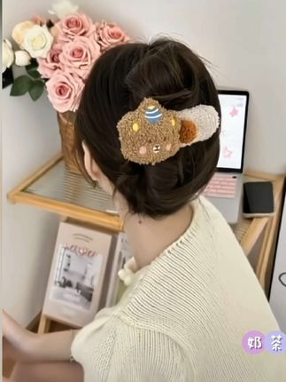 毛绒布丁熊可爱鸭嘴夹#头饰发饰 #鸭嘴夹 #可爱 #卡通 #甜美女孩
