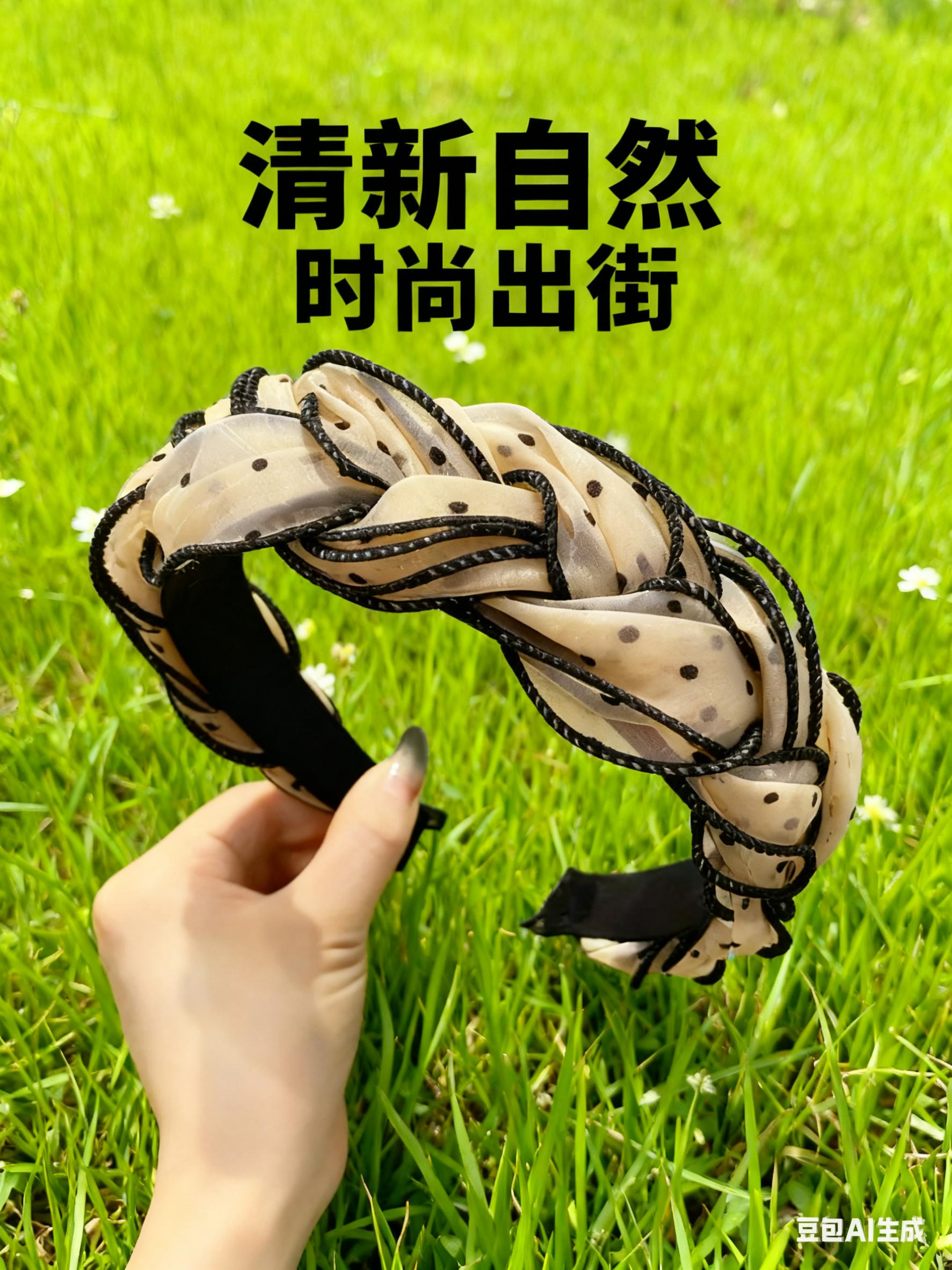 #头饰发饰 #发箍#欧根纱麻花发箍,我将为四张图片生成合成的80字热门文案。 🌿春日森系发箍:欧根纱波点轻盈灵动,编织春日温柔;💼职场吸睛款:立体麻花提升颅顶,通勤slay全场;✨派对C位神器:黑纱波点自带滤镜,人群中脱颖而出;🎓JK少女必备:法式编发注入活力,上课约会甜到犯规!