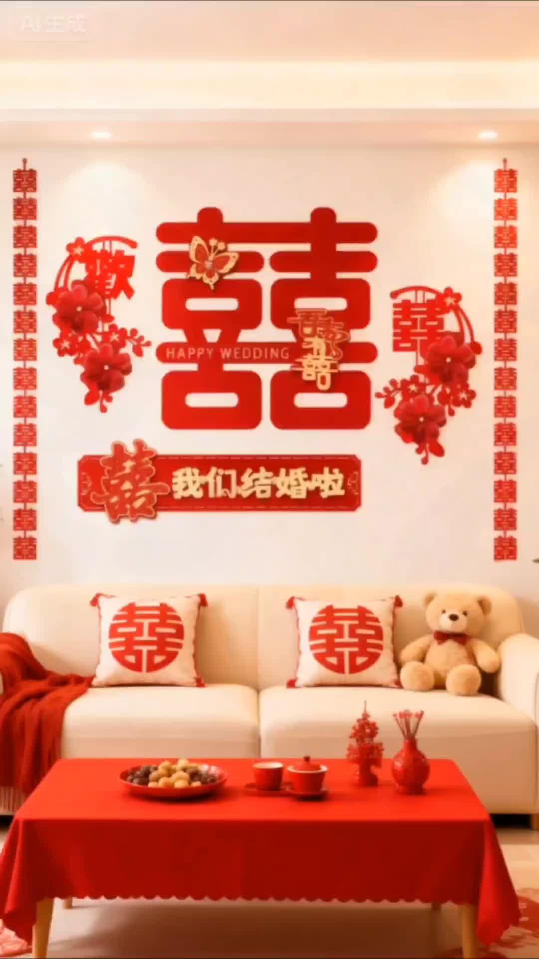 结婚背景墙装饰。#结婚床头背景墙装饰 #结婚喜字背景 #婚房布置 #结婚婚房装饰 #婚庆用品 仪式感拉满