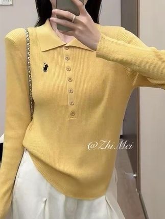 2025早秋新款高级轻奢小马刺绣排扣翻领老钱风洋气显瘦针织衫上衣#早秋新款#高级刺绣#洋气针织衫