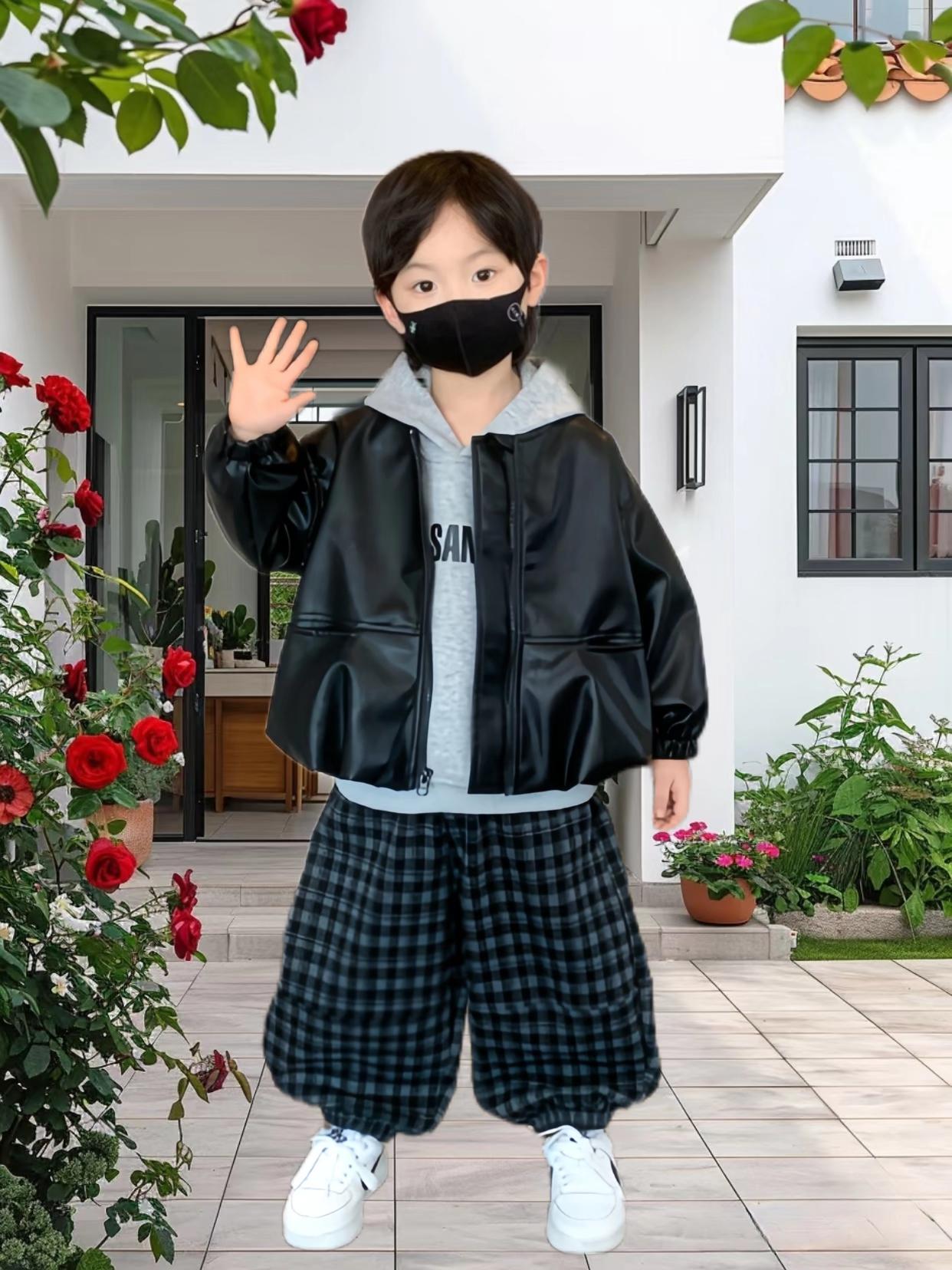 儿童套装2025新款男童卫衣春秋装潮酷帅气男孩宝宝韩版皮衣三件套#高品质童装 #面料柔软舒适 #男童穿搭 #秋季穿搭 #男童酷帅套装