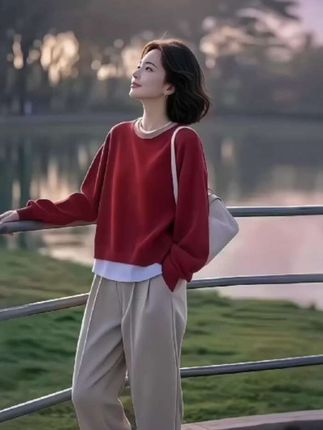 假两件套头女卫衣薄款早秋宽松小个子穿搭时尚减龄上衣#潮流时尚穿搭 #简单大方时尚款