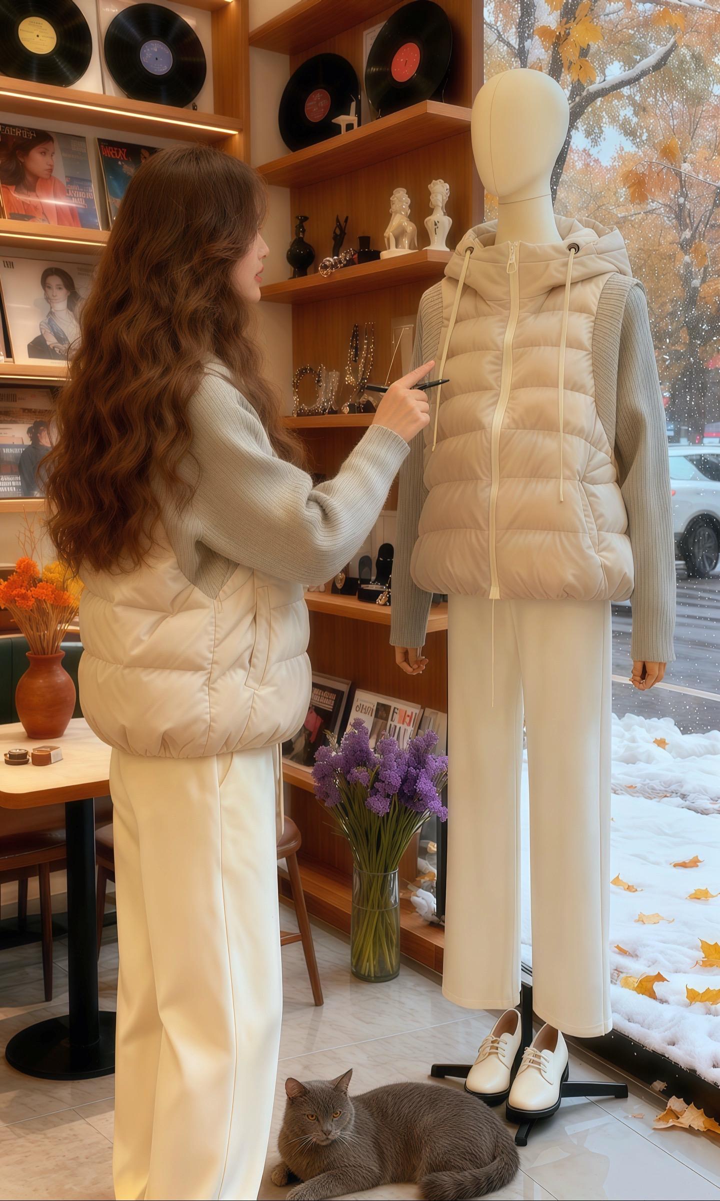 林晚推开女装店门时,檐角雪粒正簌簌落在暖黄的橱窗花束上。她的目光瞬间被模特身上那件短款外套勾住—米白针织领像云朵裹住脖颈,拼接的浅灰棉服面泛着细腻光泽,假两件的层次感让利落的短款多了份软乎乎的温柔。 指尖刚触到衣料,店员抱着只白猫走过:“这是2025冬季新款,韩版宽松版型,里面搭薄毛衣就很显利落。”林晚笑着接过外套,转身时恰逢窗外一辆焦糖色轿车缓缓驶过,雪片落在车窗上,与店内暖光相映。她对着镜子拢了拢衣领,针织的软、棉服的暖,和这落雪的冬日,恰好拼成了心里最舒服的模样。#早秋穿搭三分钟出门不是梦#秋冬穿搭新鲜感在线 #这个秋天被琥珀系治愈了 #普通人韩女感速成穿搭 #晒晒我的秋日穿搭