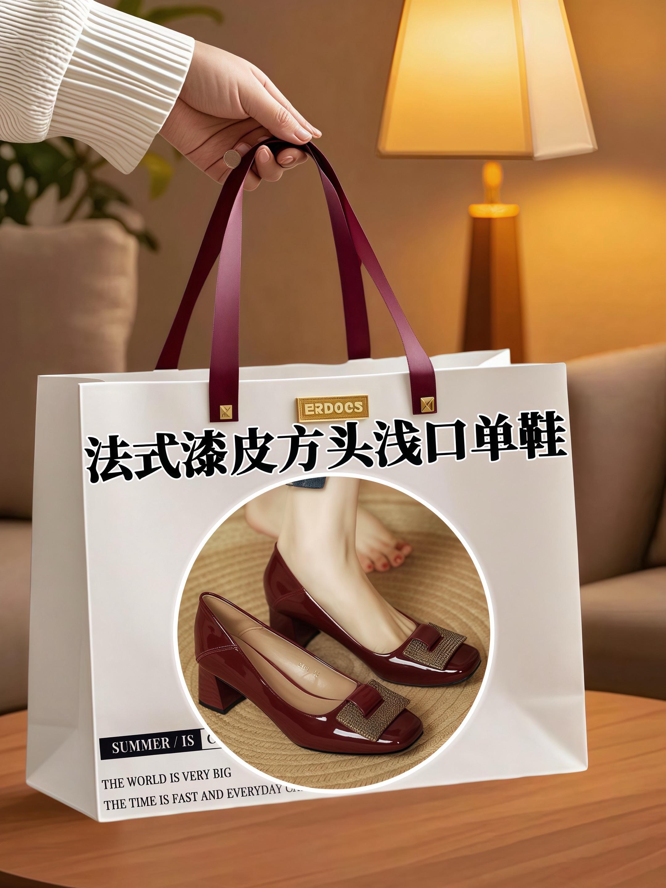 秋季法式酒红色高跟鞋✨。这双高跟鞋把优雅与舒适平衡得刚好! 法式方头设计复古精致,酒红色漆皮亮眼吸睛,浅口剪裁露出纤细脚背,自带温柔气场! 粗跟设计稳当好走,上脚轻盈,久站也不会觉得累。 搭配婚纱,是妥妥的仪式感婚鞋;日常配黑色长裙,优雅又大气;搭牛仔裤,中和休闲感,轻松穿出法式慵懒范儿。 2025新款在脚感上更贴心,软底贴合脚型,漆皮好打理,实穿又百搭,秋季穿正合适,轻松解锁多种场合~ #法式粗跟高跟鞋 #2025秋季新款 #酒红色婚鞋 #漆皮方头单鞋 #不累脚女鞋