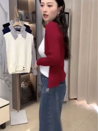 【80-180斤】2025秋冬韩版女装拼接时尚气质显瘦假两件针织衫202#谁穿谁好看 #面料柔软舒适 #时尚穿搭 #穿出自己的风格 #美出高级感