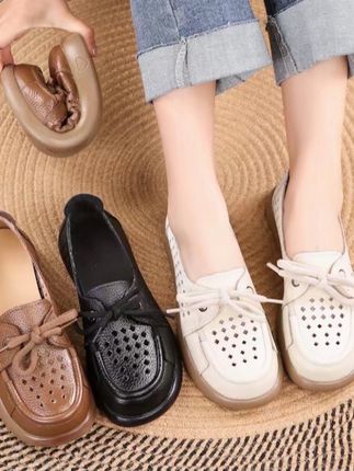 镂空夏季头层牛皮软底软面中老年女鞋圆头防滑平底舒适妈妈休闲鞋#夏季凉鞋 #软底软面穿上超舒服 #百搭女鞋 #高品质鞋子上热门 #软底小单鞋