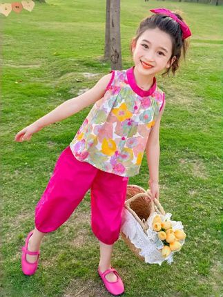 【多巴胺女孩】女童套装夏季新款儿童甜美娃娃衫喇叭防蚊裤两件套潮#生女儿就是用来打扮的#洋气上档次#谁穿都好看#百搭款
